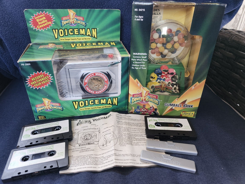 Working Mighty Morphin Power Rangers Voiceman Cassette and New Gumball Bank Toy