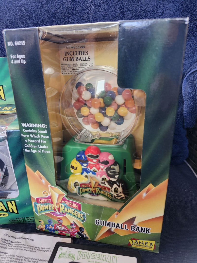 Working Mighty Morphin Power Rangers Voiceman Cassette and New Gumball Bank Toy
