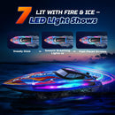 DEERC YK080 High-Speed RC Boat with 40+ Minutes Runtime and 7 LED Lighting Options