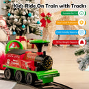 6V Motorized Green Kids Ride-On Train Toy with Track and Six Wheels