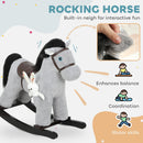 Gray Plush Rocking Horse Ride-On Toy with Realistic Neigh Sound