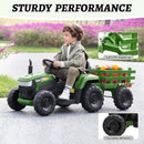12V Battery-Powered Electric Ride-On Tractor with Trailer and LED Lights for Kids