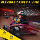 Pink 24V Electric Drift Go Kart for Kids Ages 8-12 with Dual Speed Options