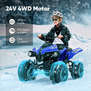 24V 4WD Dual-Seater ATV for Older Kids, Robust 4-Wheel Ride-On with Sounds in Blue