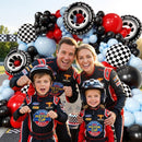 Race Car Balloon Arch Decoration Set with 200 Pieces in Checkered Black, Red, and Blue