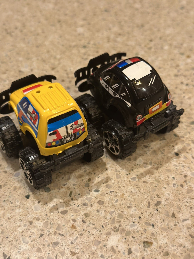 Set of 2 Micro Pull-Back Cars 2-Inch – Yellow SUV Racer & Black Police Car