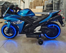 Boys Blue Electric Ride-On Motorcycle with Training Wheels for Kids Aged 3+