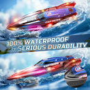 DEERC 13-Inch RC Boat Set for Kids with 4 Batteries and LED Lights