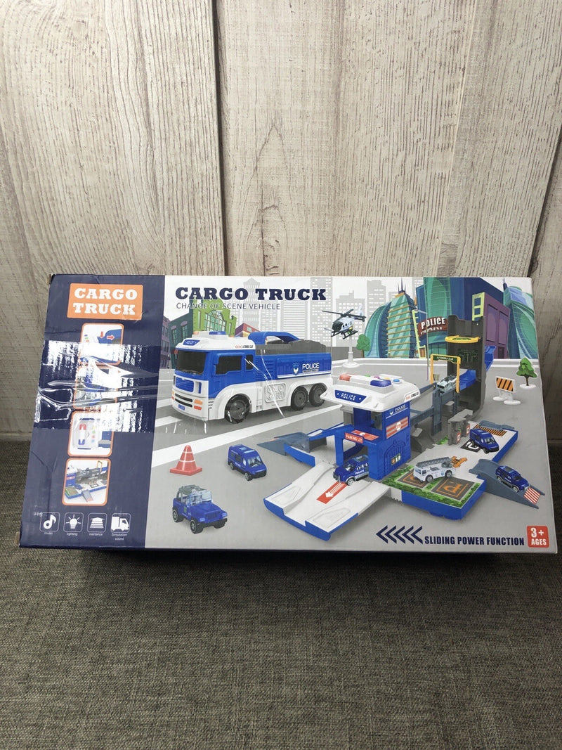 Yellow Cargo Truck Toy Vehicle Playset with Scene Changes, Music, Lights, and Sounds