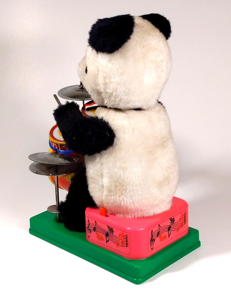 Vintage Battery Operated Panda Bear Drummer Toy with AI Features