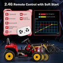 12V Electric Ride-On Road Roller Tractor with Remote Control, LED Lights, and Music in Red