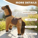 Soft Brown Plush Ride-On Pony with Wheels for Kids Ages 3-5