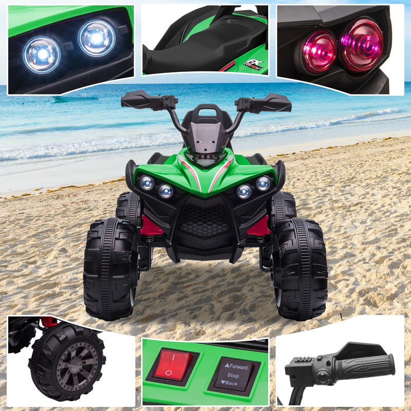 12V Kids Electric Ride-On Off-Road ATV Quad Car Toy with 2 Speeds and LED Lights Green