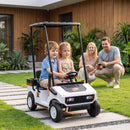 Qaba 24V White Golf Cart for Kids, 2WD 2-Seater with Remote Control, Sunshade, and Storage