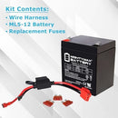 12V Ride-On Toy Battery Replacement Set - 5Ah with Harness & Dual Pin Connector