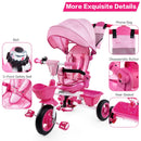 JMMD 7-in-1 Pink Toddler Tricycle with Push Handle for Ages 1-5
