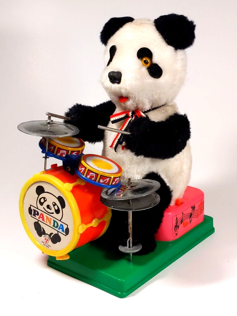 Vintage Battery Operated Panda Bear Drummer Toy with AI Features