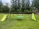 Six-Function Green and Blue Metal and Plastic Swingset with Net Swing