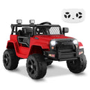 12V Electric Red Ride-On Truck for Kids with Remote Control, Lights, and Music