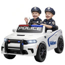 12V Dodge Police Car Ride-On for Kids Ages 3-6, White, 2-Seater