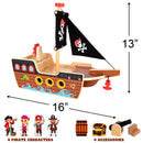 ArtCreativity 16-Inch Wooden Pirate Ship Playset for Kids Aged 3-5, Complete with Crew
