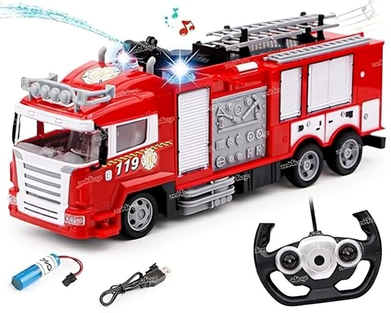 4 Toys RC Fire Truck with Mist Spray 2.4GHz Rescue Toy for Kids Red