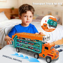 Orange Foldable 2-Layer Race Track with 6 Metal Cars and Truck Toy