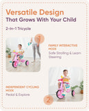 KRIDDO Pink Duck Bell 2-in-1 Tricycle for Toddlers 18 Months to 3 Years