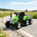 12V Green Electric Tractor with Trailer, Remote Control, Music, and Lights