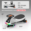 Rechargeable 12V Wiggle Car for Kids with Pedal and Display in Black and White