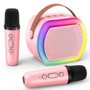 Portable Pink Karaoke Set for Kids with Dual Wireless Microphones