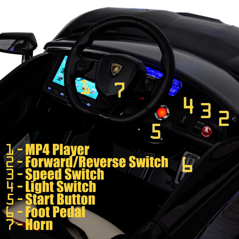 Kids Ride-On Licensed Lambo RC Car with MP4 Player and LED Wheels in Multiple Colors