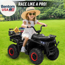 24V 4X4 Kids ATV Quad with Kneepads, 5MPH Speed, Music, and LED Lights