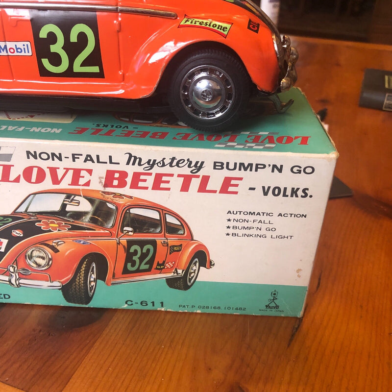 Working Vintage Battery Operated VW Beetle Toy Car from Japan with Box