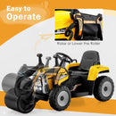 12V Electric Yellow Road Roller Ride-On Tractor with Remote Control, Music & LED Lights