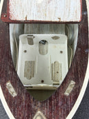 Classic Lang Craft Brown & White Wooden Toy Motorboat with Unused Engine and Original Box