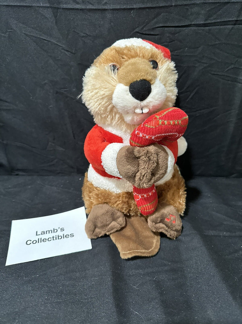 Holiday Animated Singing Beaver Christmas Deluxe Figurine