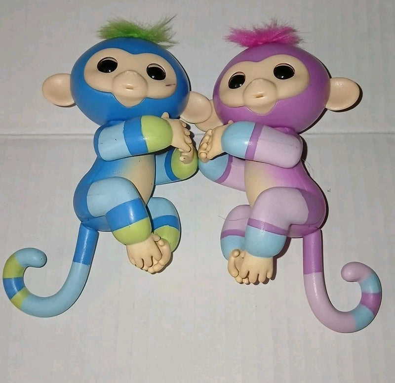 5-Inch Interactive Baby Fingerlings Monkey Toys in Blue and Purple - Set of 2