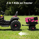 24 Volt Electric Ride-On Tractor Toy for Girls with Trailer and Remote