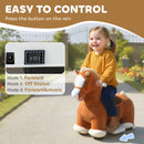 Battery-Powered Plush Brown Horse Ride-On with Music and Washable Cover