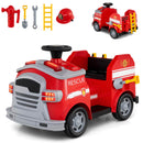 12V Red Ride-On Fire Truck for Toddlers with Shovel and Wrench