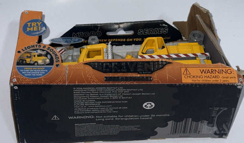 Yellow Micro Series Crane Construction Truck with Lights and Sounds