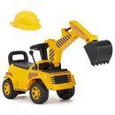 Kids' Yellow Excavator Digger Car with Music and Helmet, 55 lbs Capacity