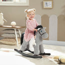 Gray Plush Rocking Horse Ride-On Toy with Realistic Neigh Sound