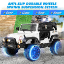 White 12V Kids Ride-On Truck with 3 Speeds, Remote Control, MP3, LED Lights, USB, and Cover