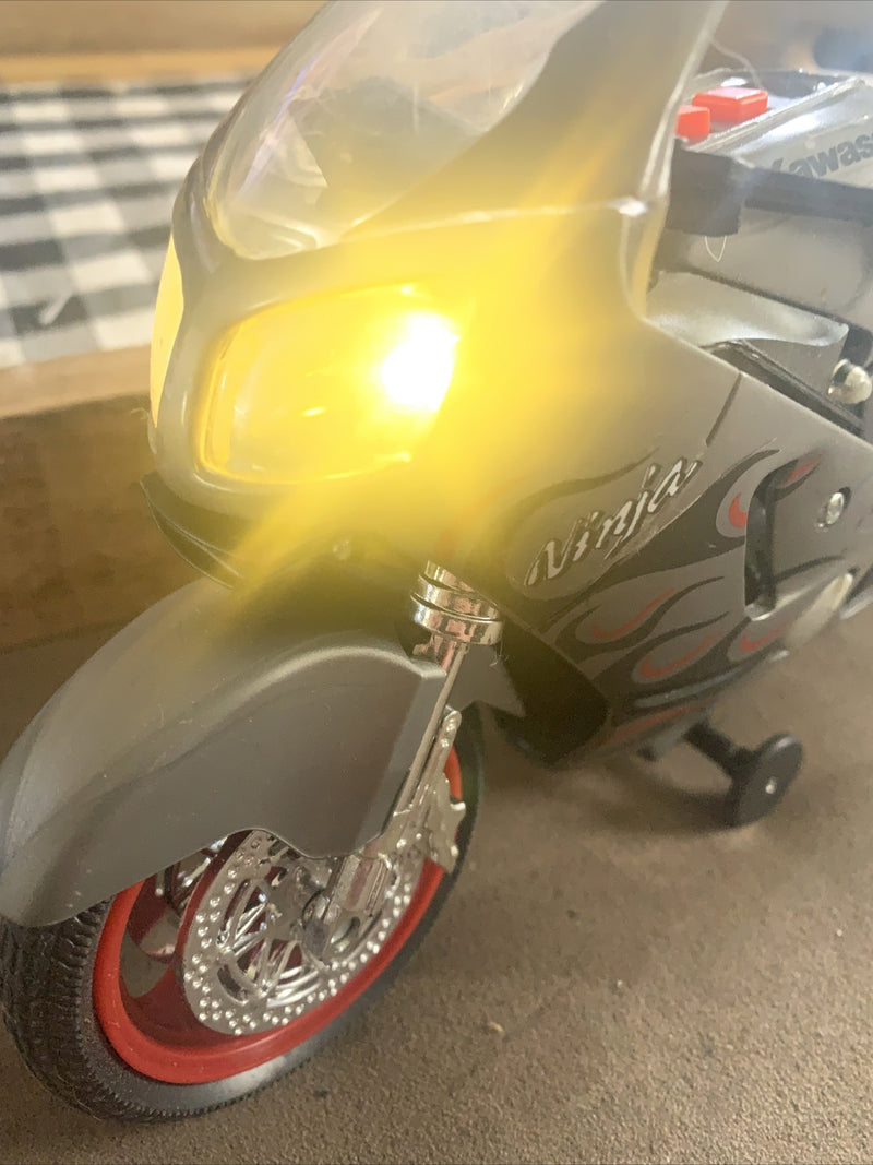Silver and Black Kawasaki Ninja ZX-R10 Toy Motorcycle with Working Sound