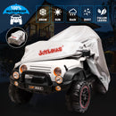 White 12V Kids Ride-On Truck with 3 Speeds, Remote Control, MP3, LED Lights, USB, and Cover