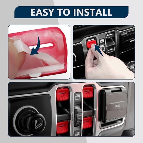 Red Window Button Cover Compatible with 2018-2025 Jeep Wrangler JL Unlimited Sahara Rubicon