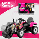 Electric Pink Road Roller Ride-On Tractor with Remote Control, LED Lights, and Music