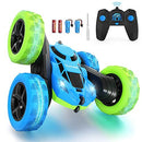 360° Rotating Blue & Green Remote Control Car with Headlights for Kids
